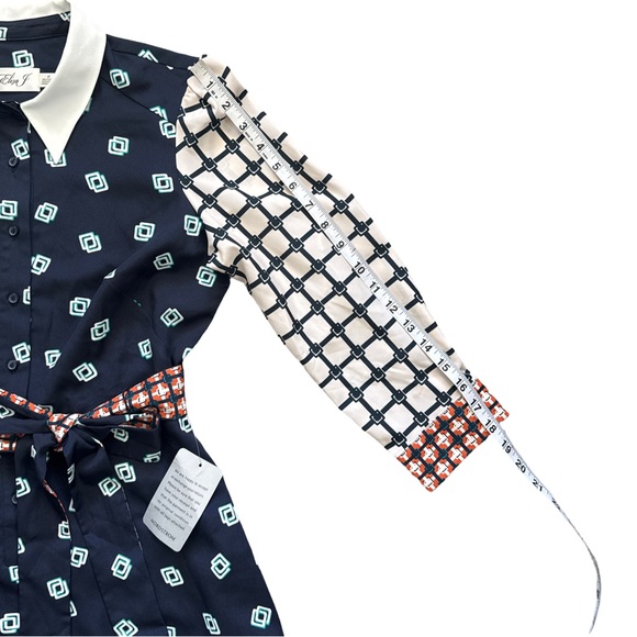 Eliza J Geo Print Belted Midi Shirtdress 6P Navy NWT - Picture 10 of 10